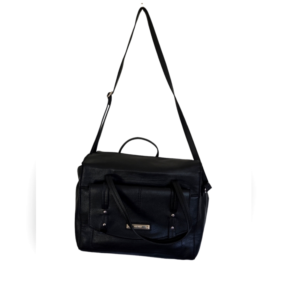 Black Faux Leather Nine West Shoulder Bag with Adjustable Strap